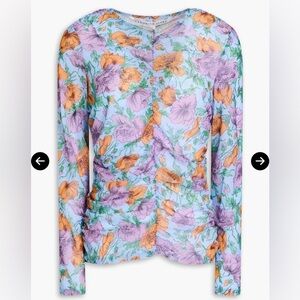 NWOT Veronica Beard Myrna Ruched Floral-Print Tulle Top Size 10